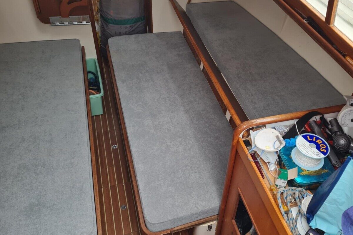 Boat interior reupholstered by 1st Class Covers