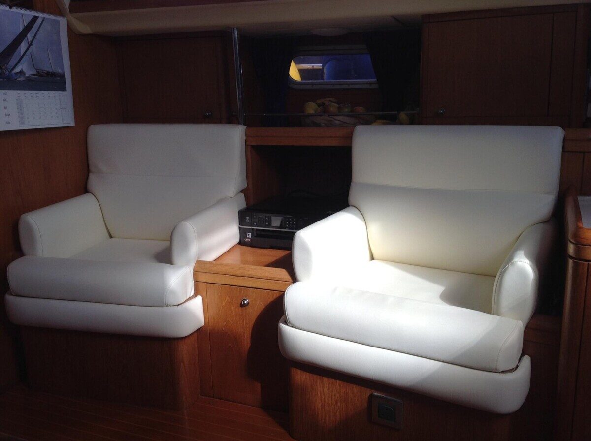 Boat interior reupholstered by 1st Class Covers